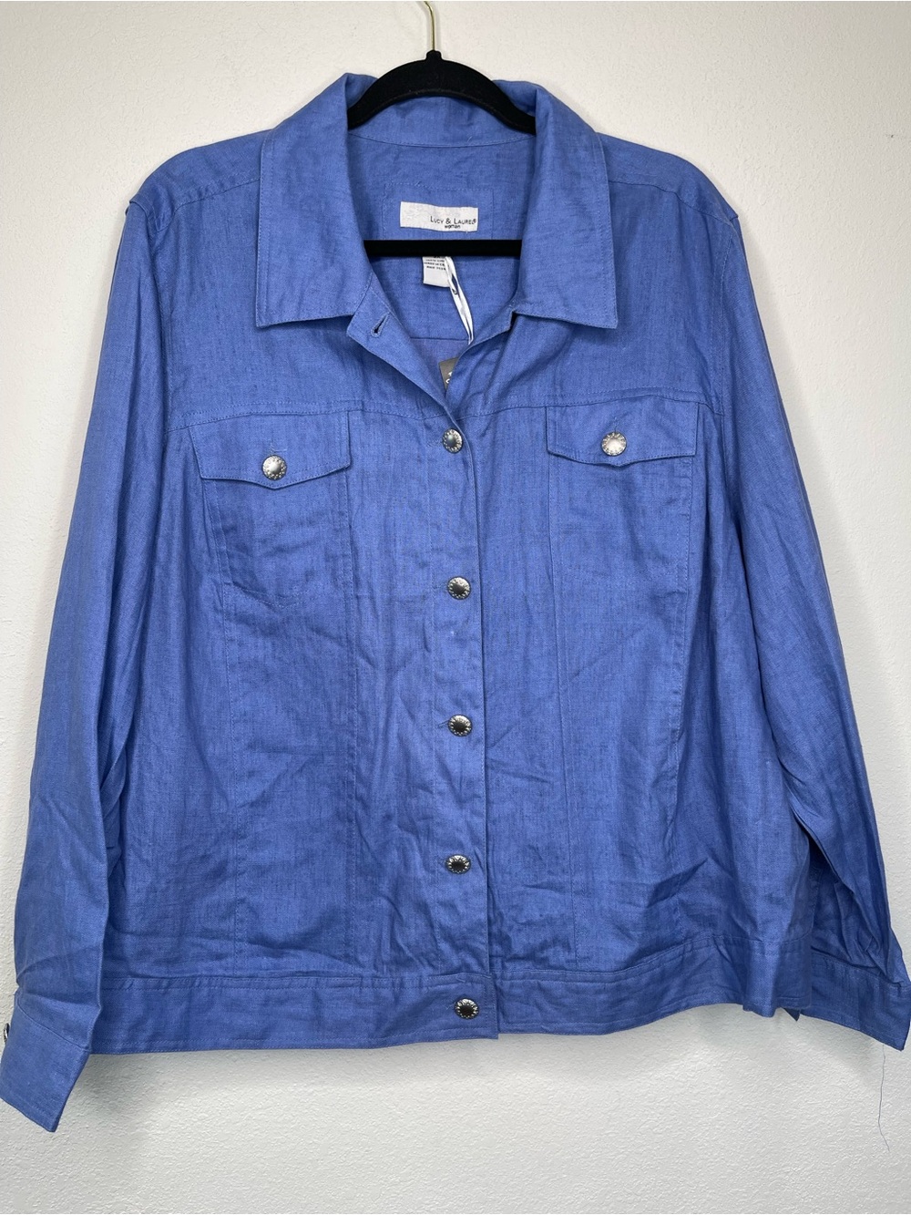 Lucy & Laurel Jacket Women 3X Blue Linen Button Up Boho Lightweight Capsule NWT